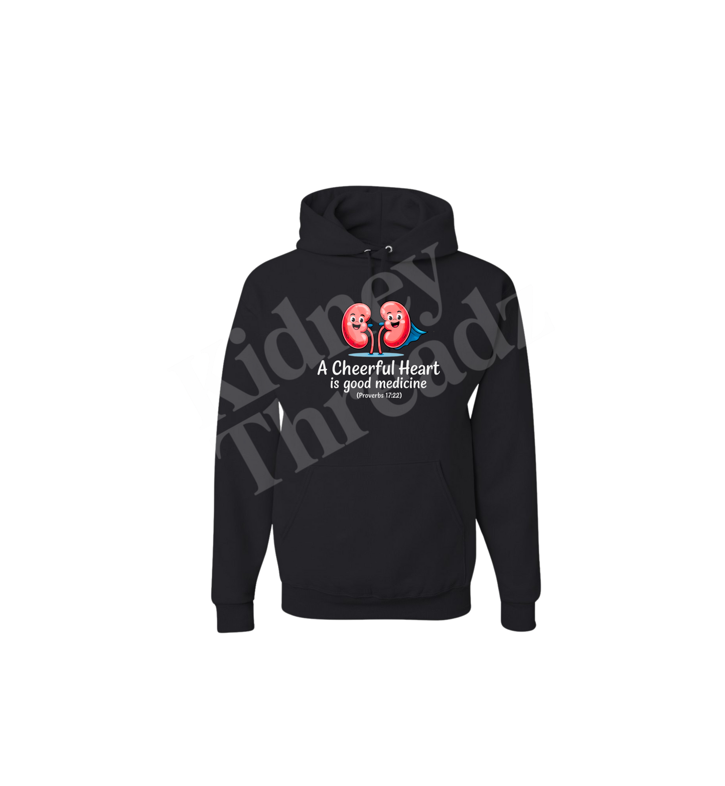 A Cheerful Heart Dialysis Hoodie w/ kidneys – Proverbs 17:22 | Kidney Threadz