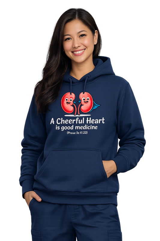 A Cheerful Heart Dialysis Hoodie w/ kidneys – Proverbs 17:22 | Kidney Threadz