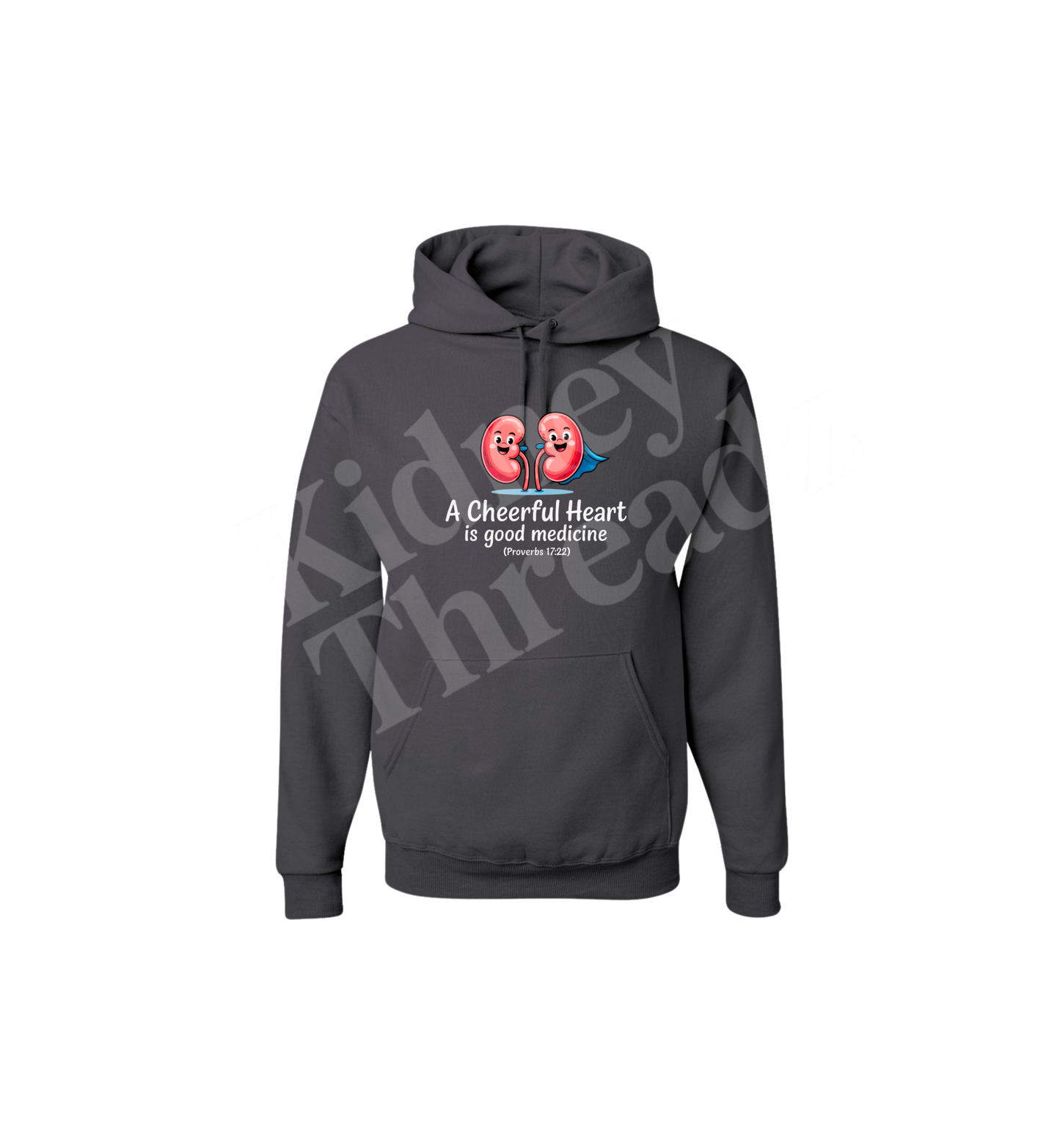 A Cheerful Heart Dialysis Hoodie w/ kidneys – Proverbs 17:22 | Kidney Threadz