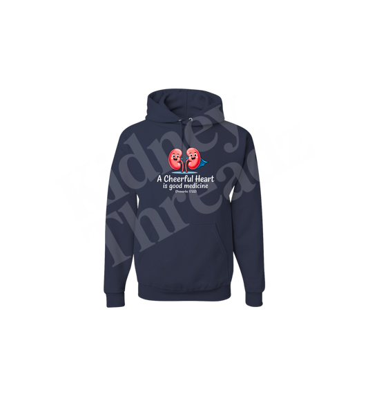 A Cheerful Heart Dialysis Hoodie w/ kidneys – Proverbs 17:22 | Kidney Threadz